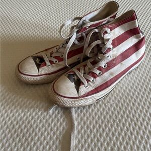 Red and White Striped High-Top Sneakers